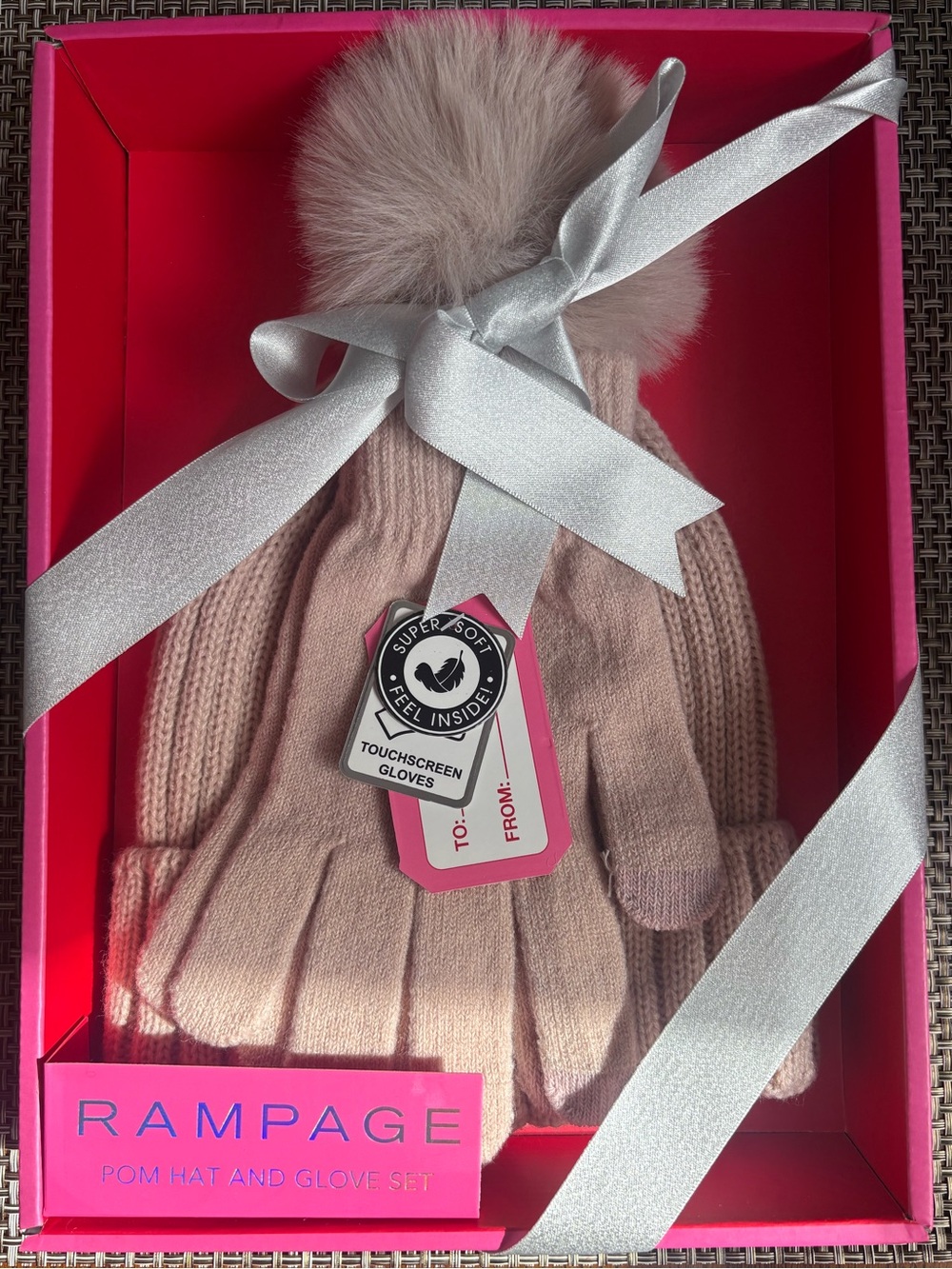 Rampage Kids Light Pink Pom Pom Hat & Touchscreen Gloves Set